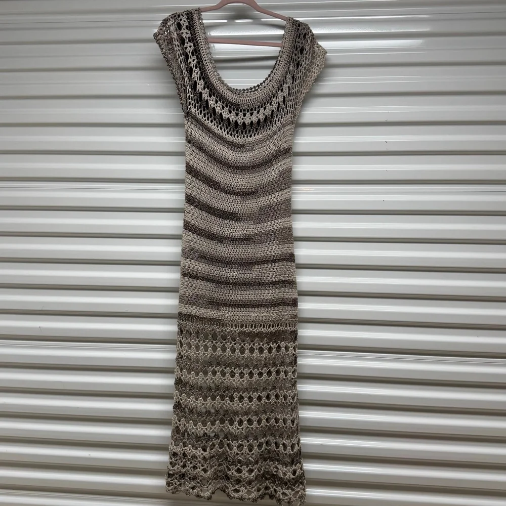 Vintage Proper brown And Tan Boho Crochet Maxi Dress Women’s L - Picture 6 of 9